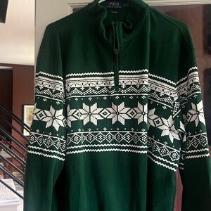 Polo Green and White Snowflake Sweater